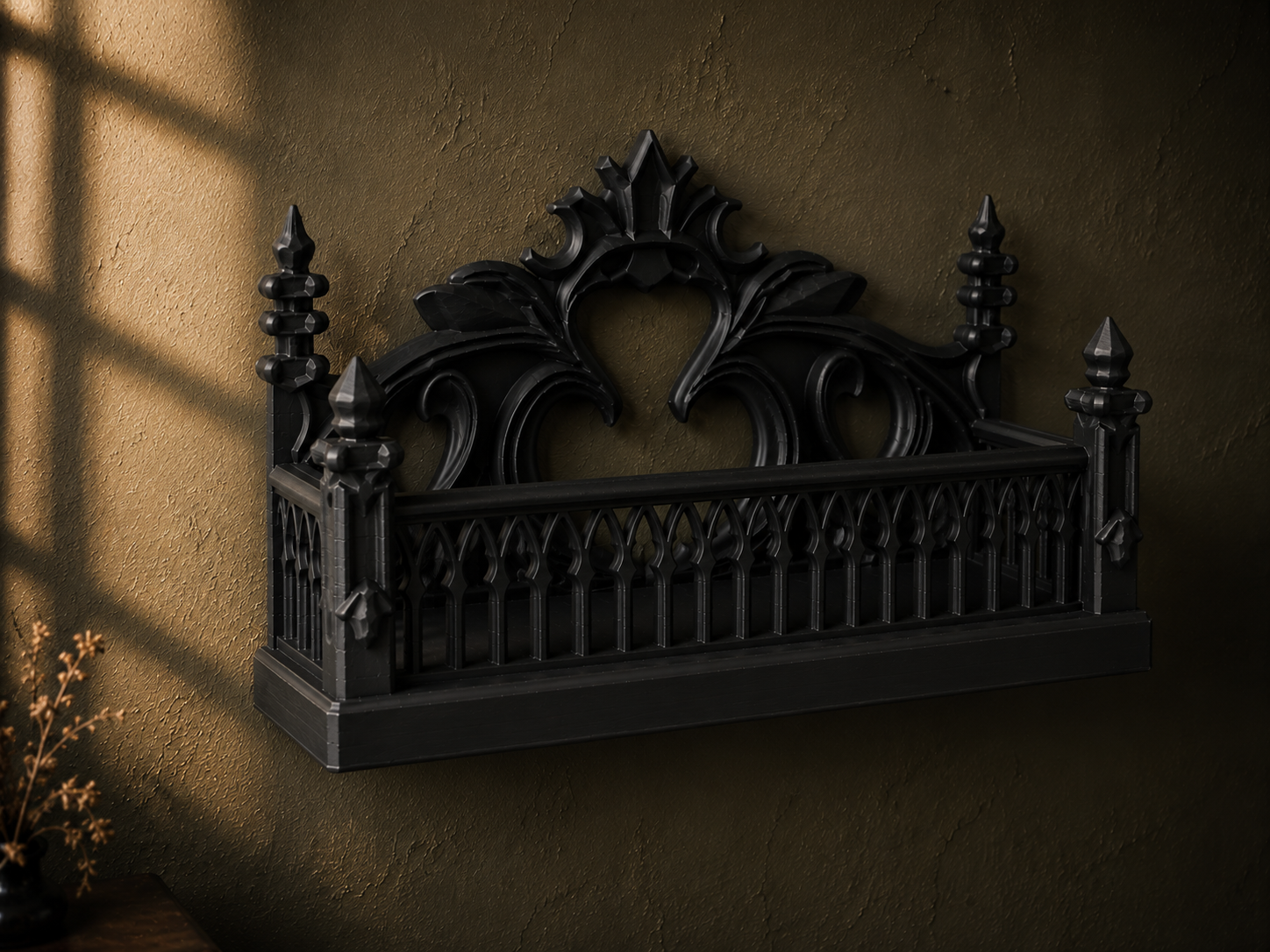 The Thorned Grove — Gothic Leaf Wall Shelf