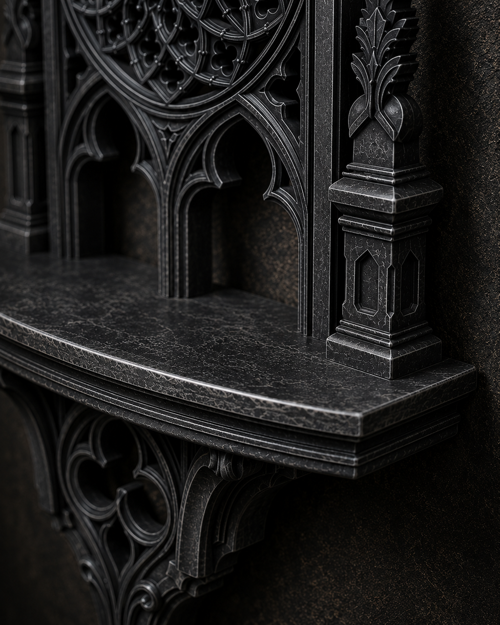 The Rose Chapel — Cathedral Wall Shelf, Gothic Rose Window Shelf, Hand-Painted