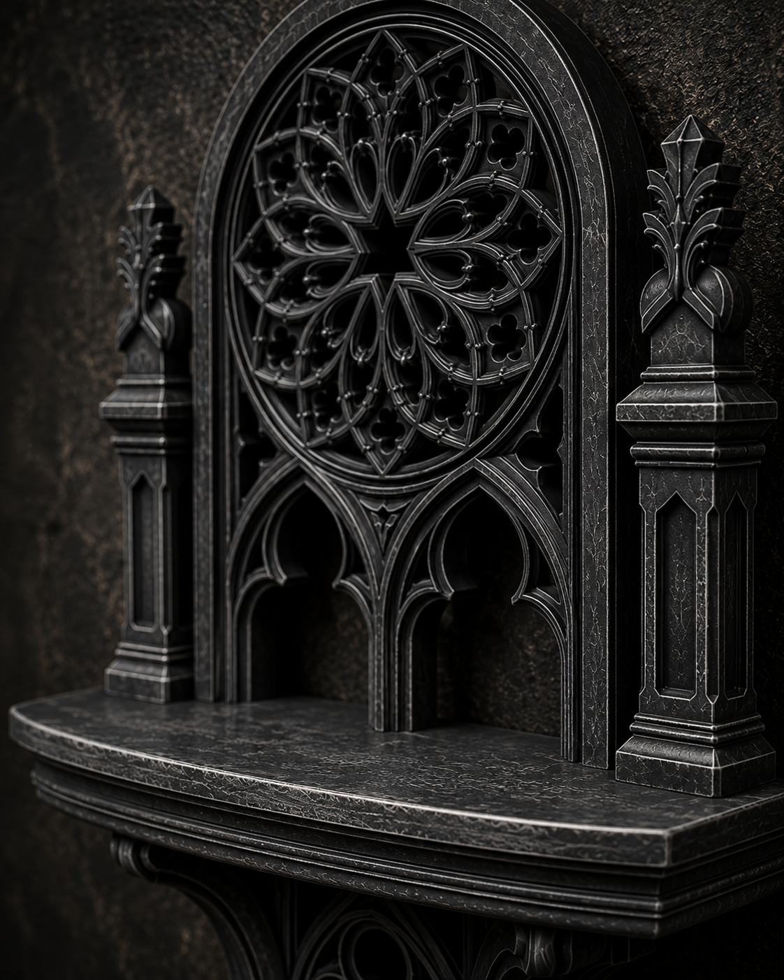 The Rose Chapel — Cathedral Wall Shelf, Gothic Rose Window Shelf, Hand-Painted