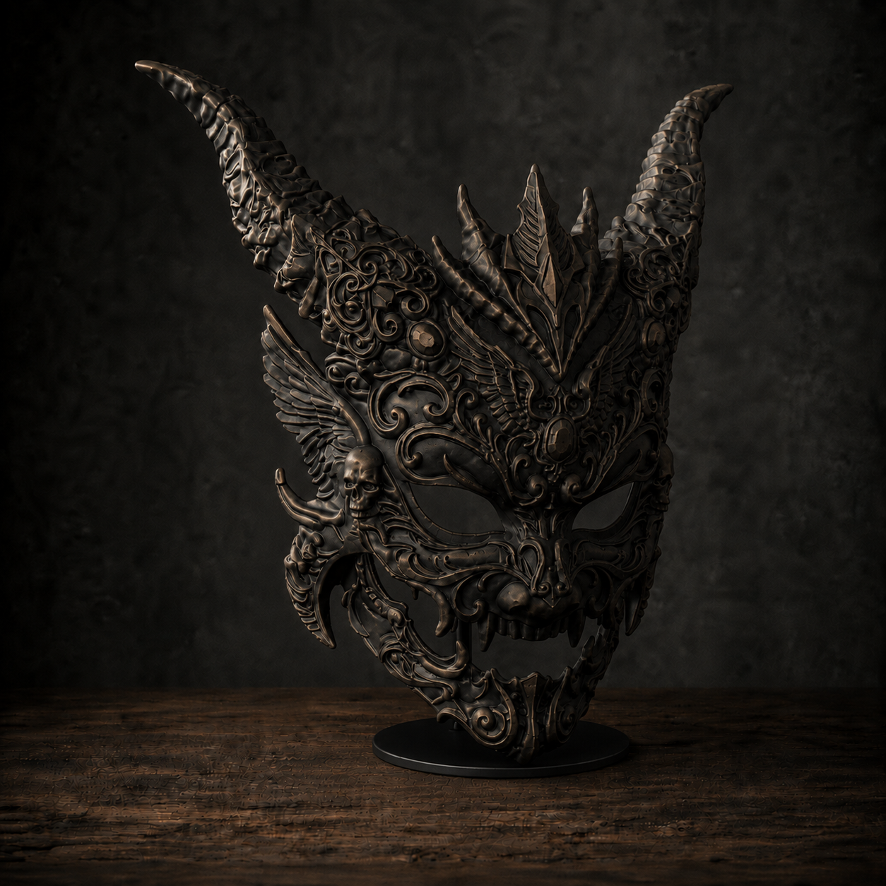The Infernal Crown — Horned Demon Masquerade Mask, Gothic Halloween Décor, Hand-Painted
