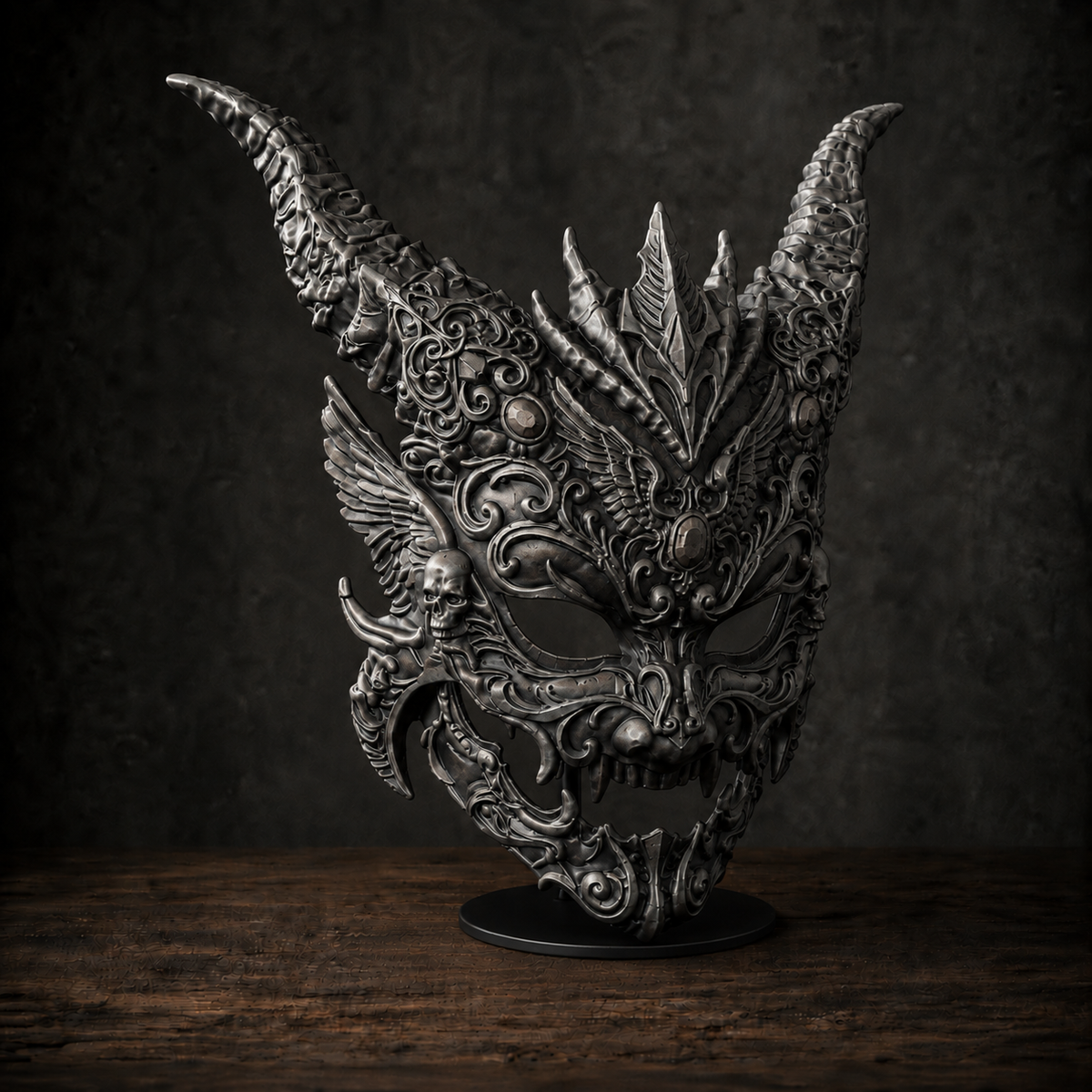 The Infernal Crown — Horned Demon Masquerade Mask, Gothic Halloween Décor, Hand-Painted
