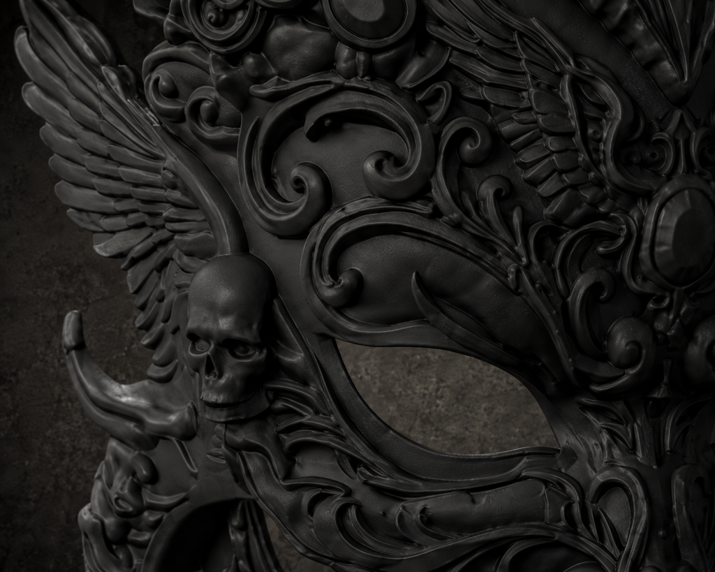 The Infernal Crown — Horned Demon Masquerade Mask, Gothic Halloween Décor, Hand-Painted