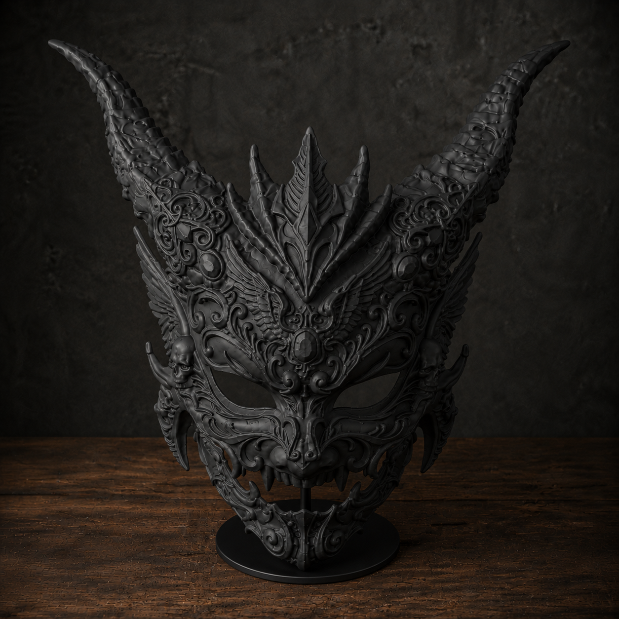 The Infernal Crown — Horned Demon Masquerade Mask, Gothic Halloween Décor, Hand-Painted