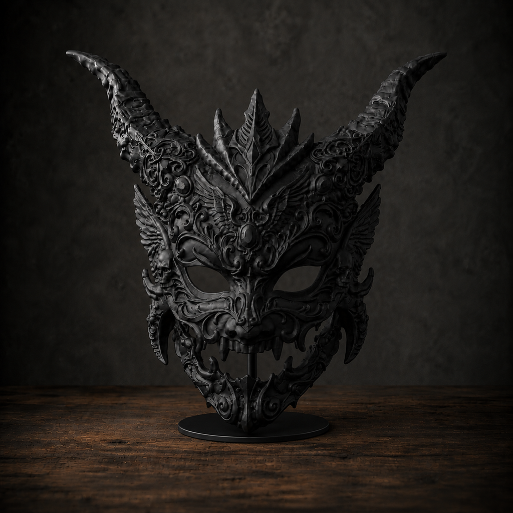 The Infernal Crown — Horned Demon Masquerade Mask, Gothic Halloween Décor, Hand-Painted