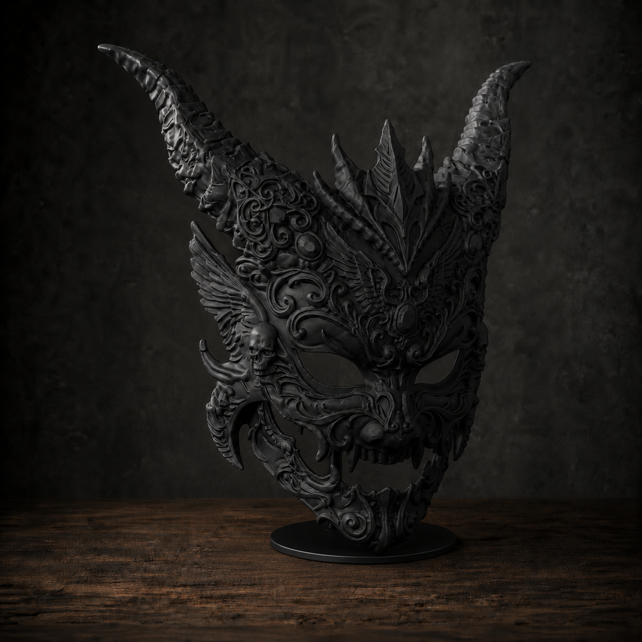 The Infernal Crown — Horned Demon Masquerade Mask, Gothic Halloween Décor, Hand-Painted