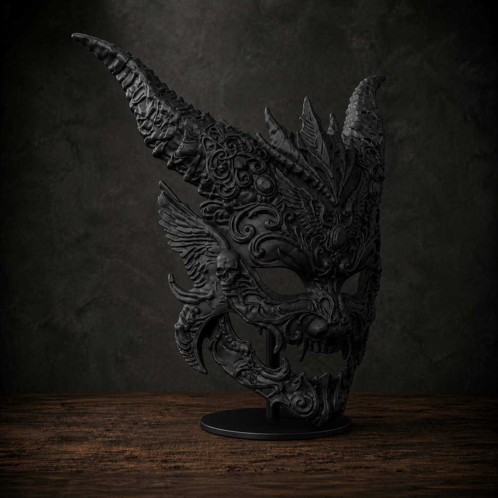 The Infernal Crown — Horned Demon Masquerade Mask, Gothic Halloween Décor, Hand-Painted
