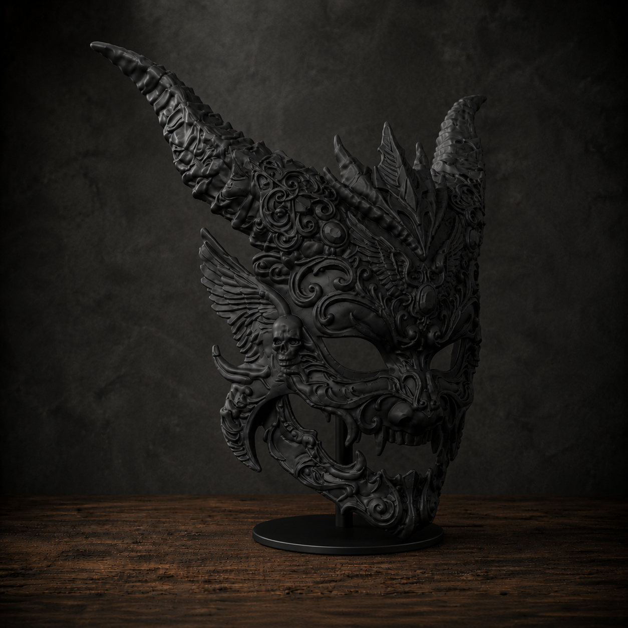 The Infernal Crown — Horned Demon Masquerade Mask, Gothic Halloween Décor, Hand-Painted