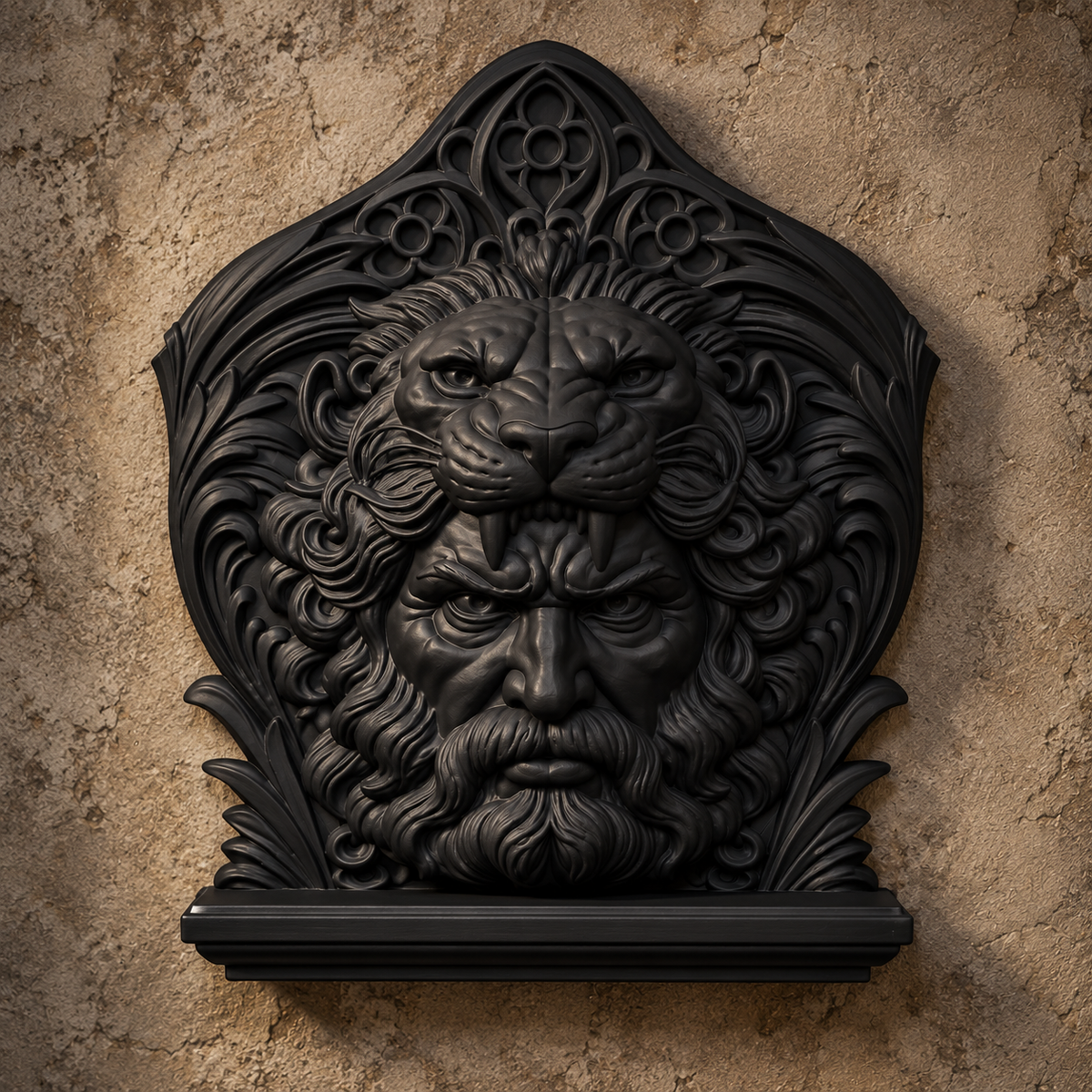 The Lion’s Trial — Hercules Wall Crest, Nemean Lion Gothic Plaque