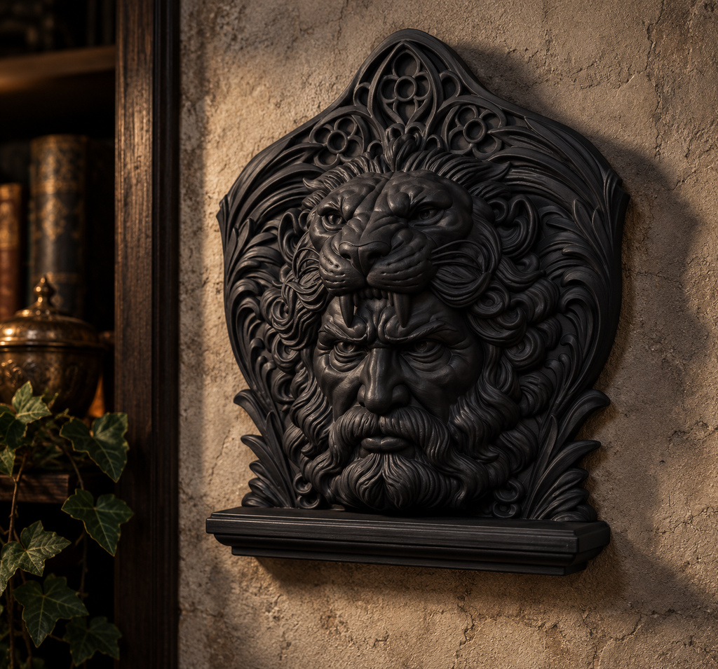 The Lion’s Trial — Hercules Wall Crest, Nemean Lion Gothic Plaque