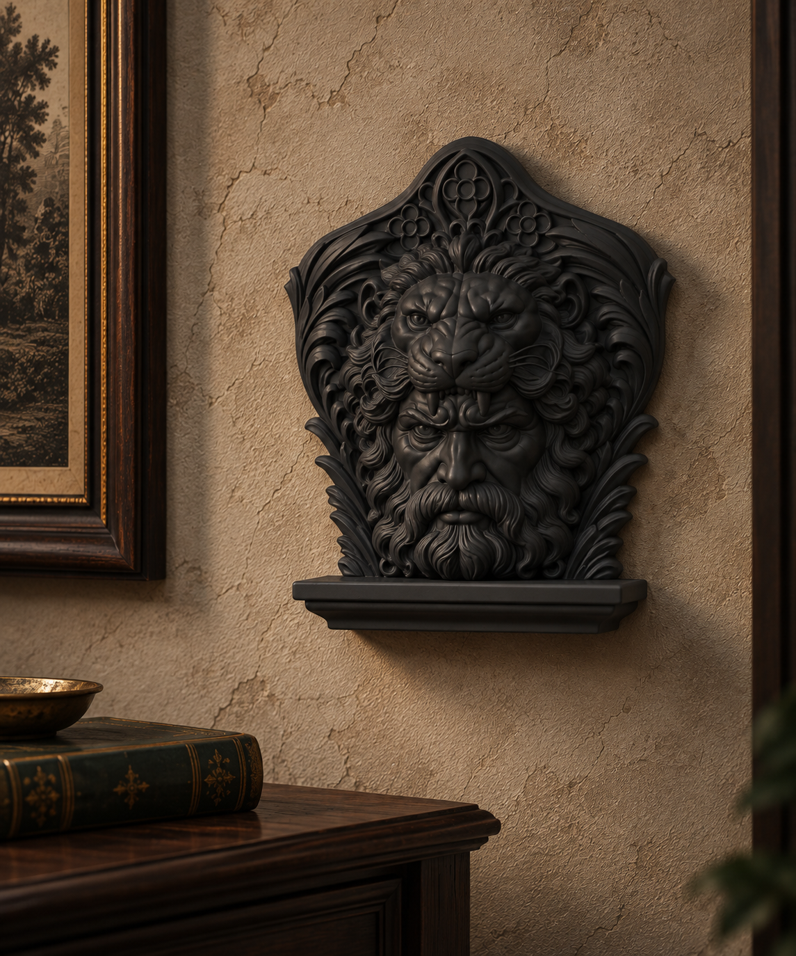 The Lion’s Trial — Hercules Wall Crest, Nemean Lion Gothic Plaque