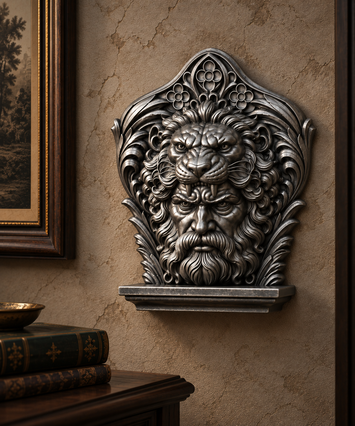 The Lion’s Trial — Hercules Wall Crest, Nemean Lion Gothic Plaque