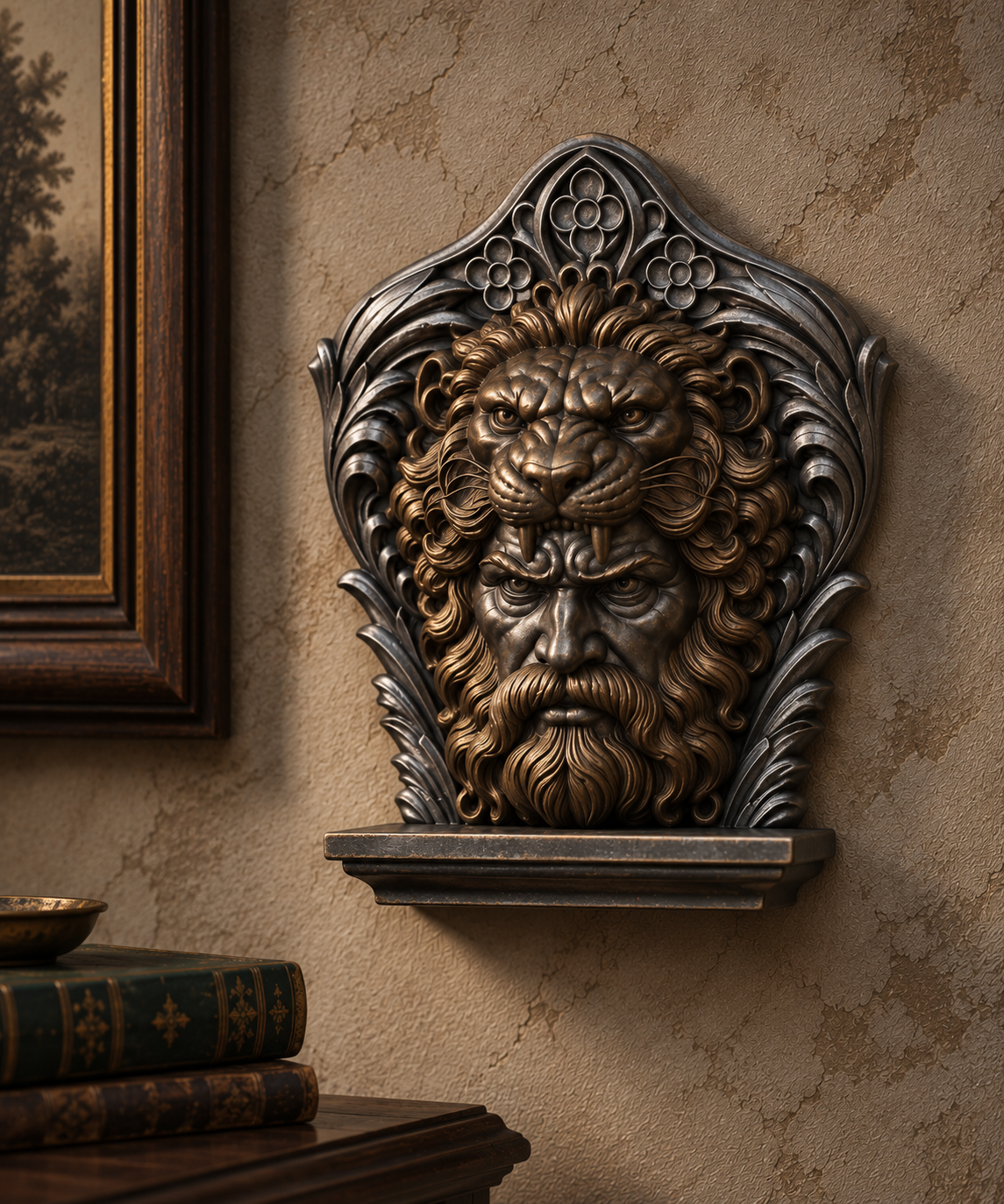 The Lion’s Trial — Hercules Wall Crest, Nemean Lion Gothic Plaque