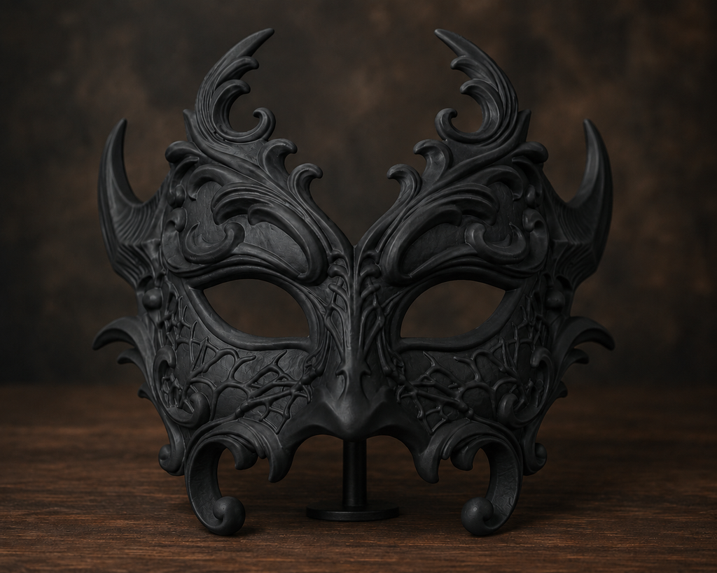 Midnight Elegance — Baroque Venetian Masquerade Mask, New Years Ball, Hand-Painted