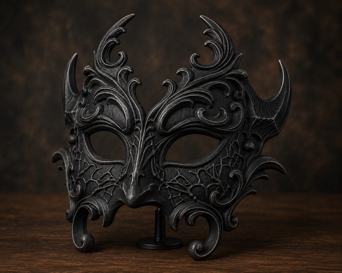 Midnight Elegance — Baroque Venetian Masquerade Mask, New Years Ball, Hand-Painted