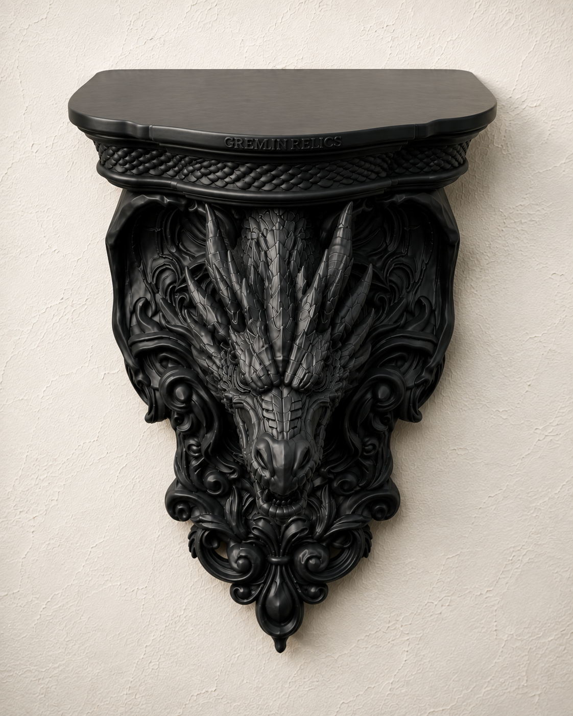 The Wyrm's Perch — Gothic Dragon Shelf, Floating Crystal & Candle Shelf, Hand-Painted