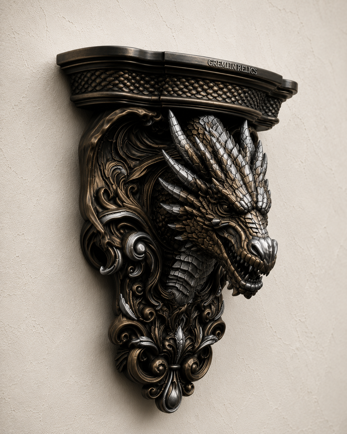 The Wyrm's Perch — Gothic Dragon Shelf, Floating Crystal & Candle Shelf, Hand-Painted