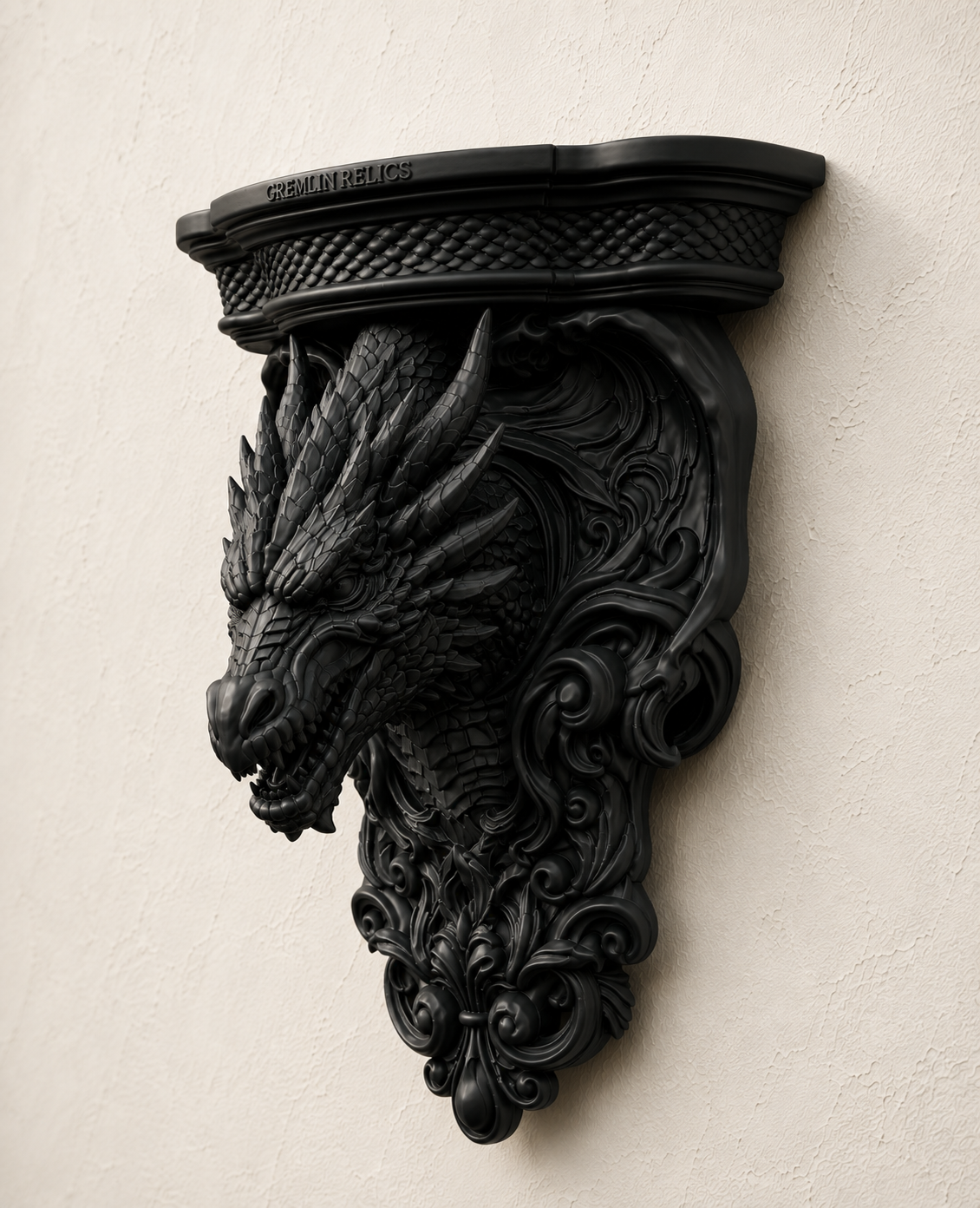 The Wyrm's Perch — Gothic Dragon Shelf, Floating Crystal & Candle Shelf, Hand-Painted