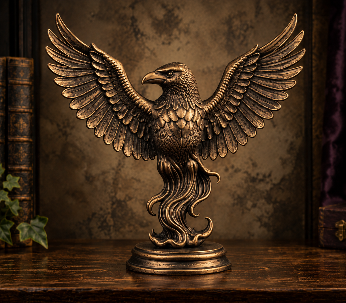 The Perched Omen — Winged Raven Figurine, Gothic Corvid Shelf Decor