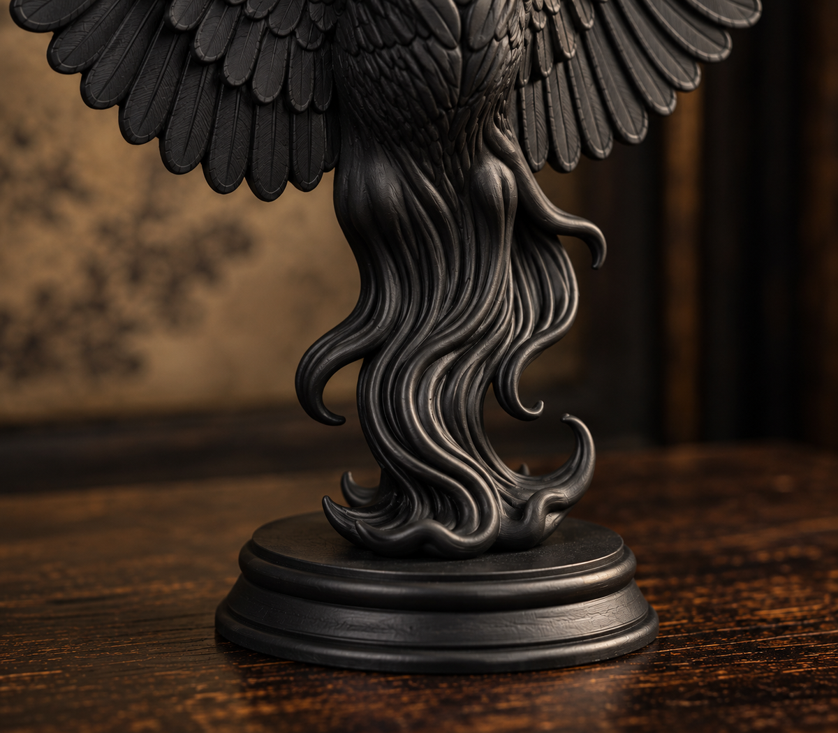 The Perched Omen — Winged Raven Figurine, Gothic Corvid Shelf Decor