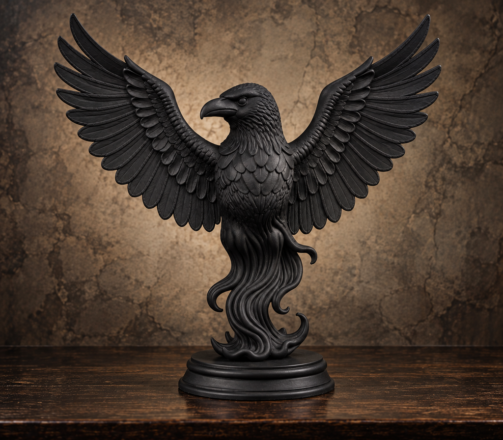 The Perched Omen — Winged Raven Figurine, Gothic Corvid Shelf Decor