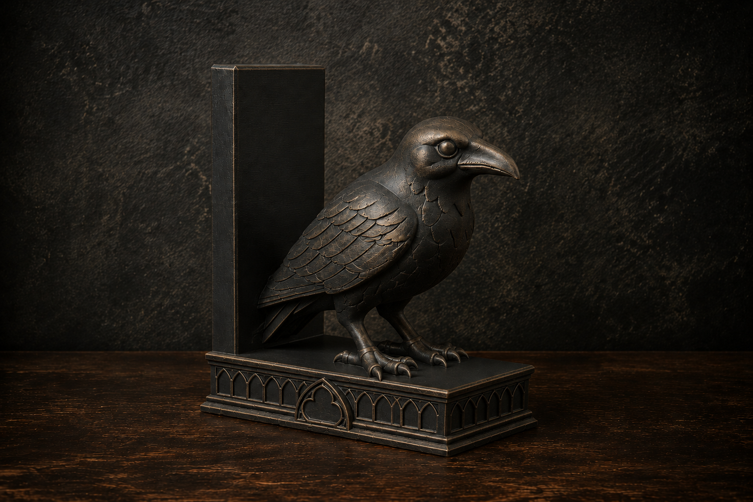 The Quiet Corvid — Gothic Raven Bookend, Dark Academia Bookshelf Decor