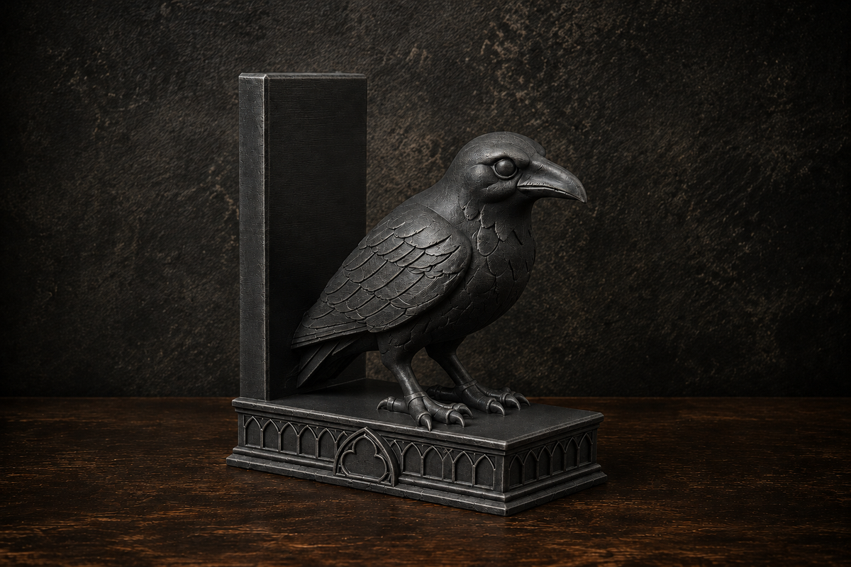 The Quiet Corvid — Gothic Raven Bookend, Dark Academia Bookshelf Decor