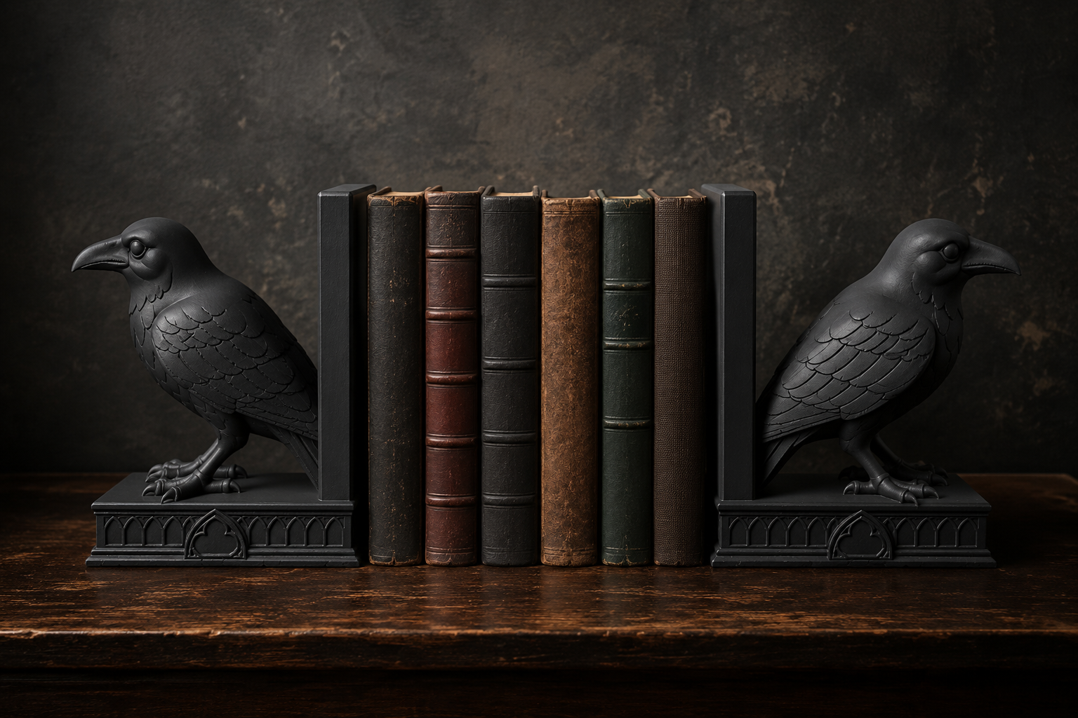 The Quiet Corvid — Gothic Raven Bookend, Dark Academia Bookshelf Decor