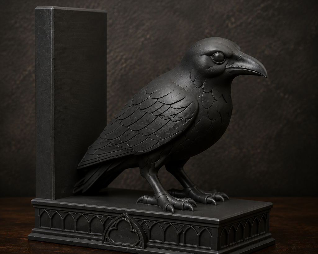 The Quiet Corvid — Gothic Raven Bookend, Dark Academia Bookshelf Decor