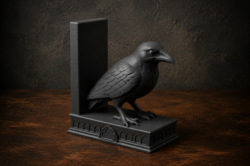 The Quiet Corvid — Gothic Raven Bookend, Dark Academia Bookshelf Decor