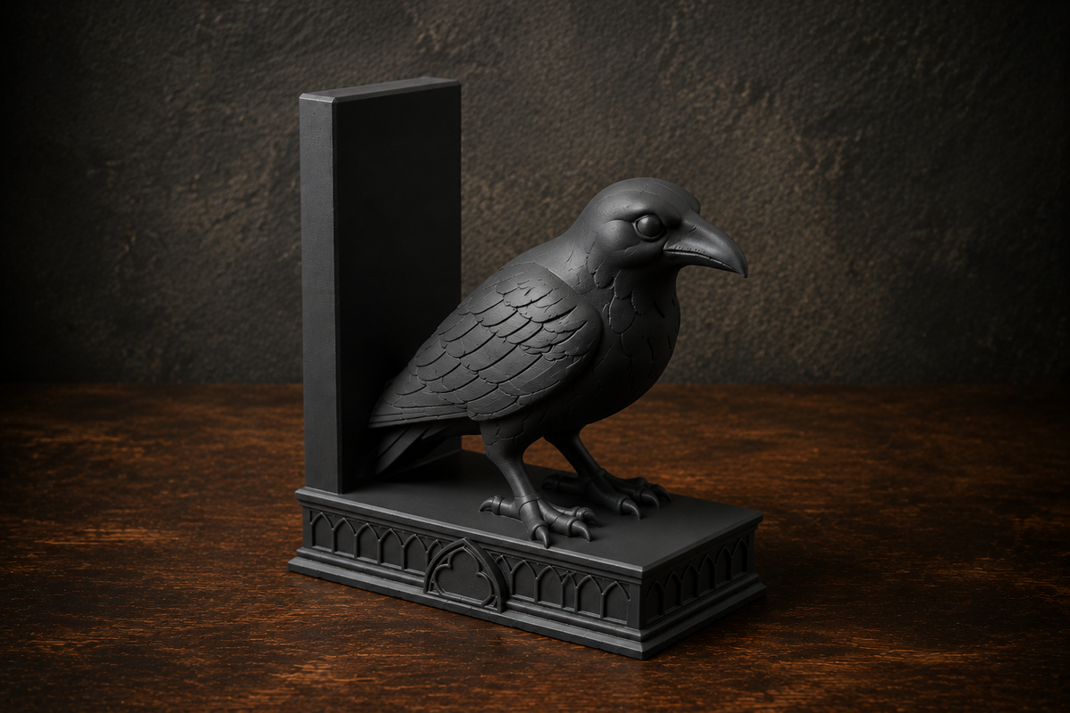 The Quiet Corvid — Gothic Raven Bookend, Dark Academia Bookshelf Decor
