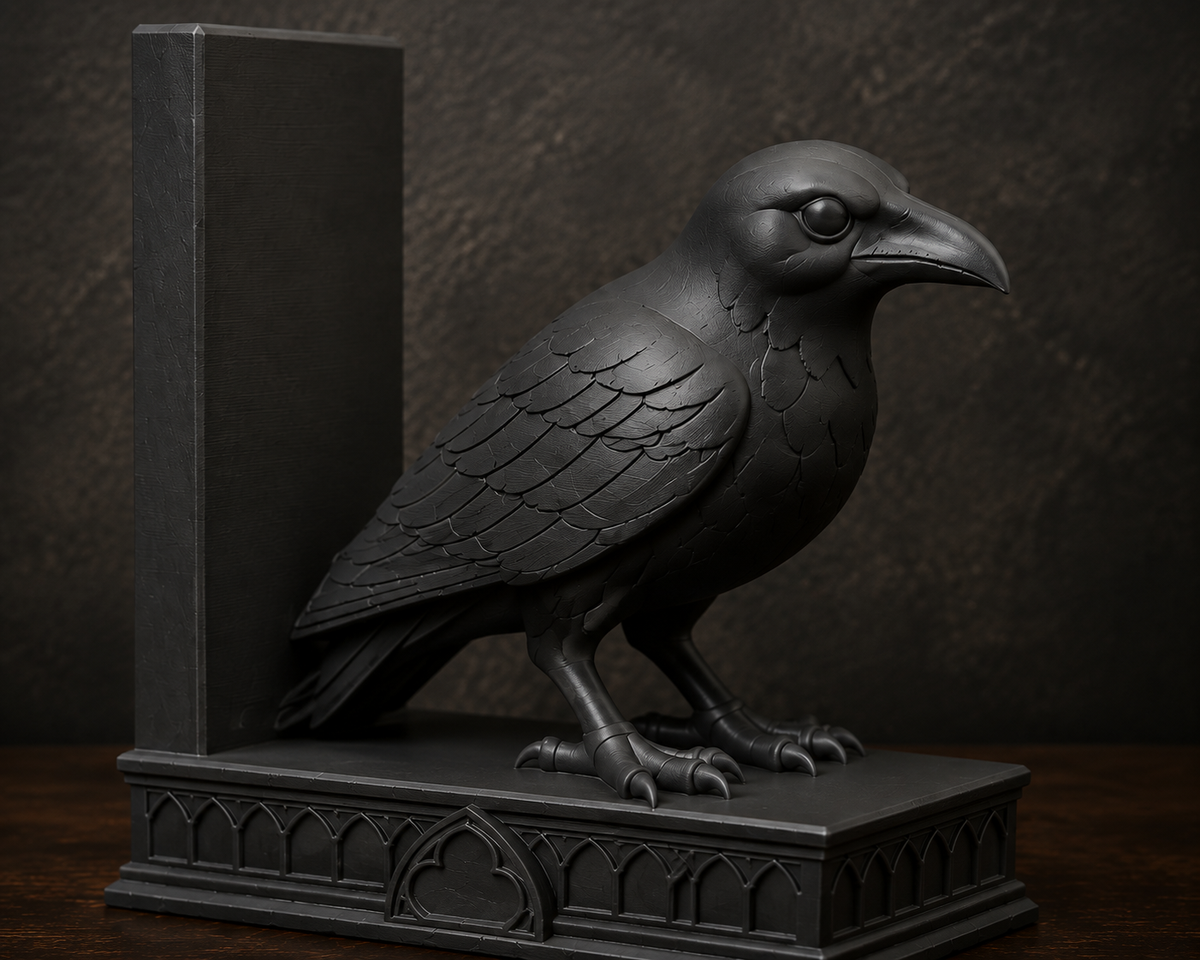 The Quiet Corvid — Gothic Raven Bookend, Dark Academia Bookshelf Decor