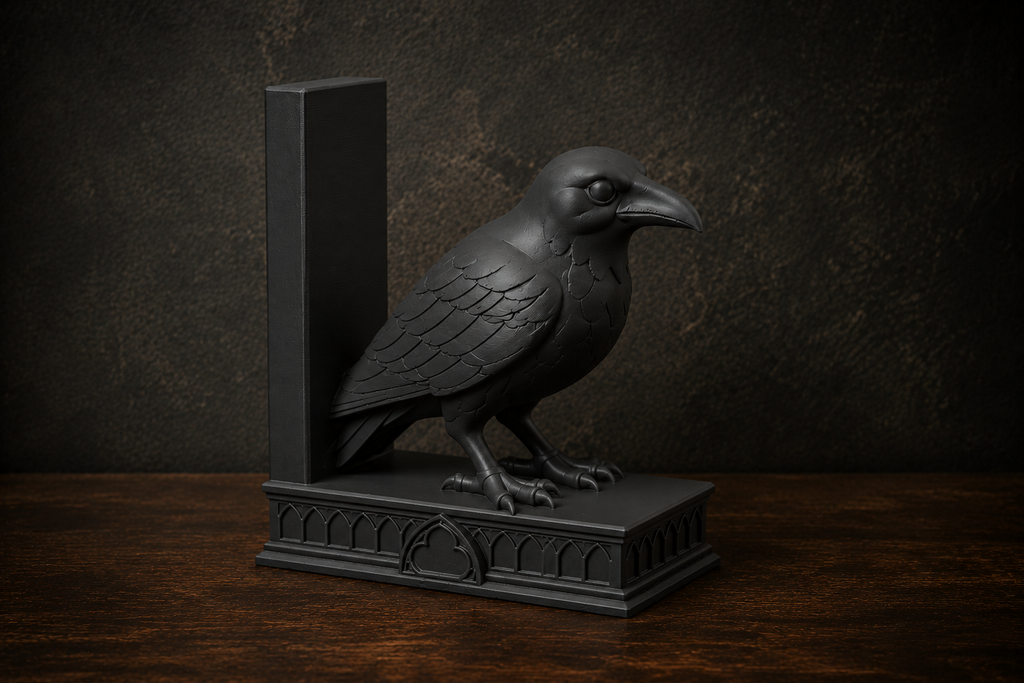 The Quiet Corvid — Gothic Raven Bookend, Dark Academia Bookshelf Decor