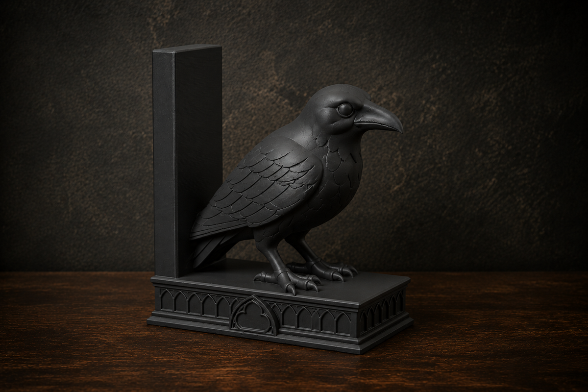 The Quiet Corvid — Gothic Raven Bookend, Dark Academia Bookshelf Decor