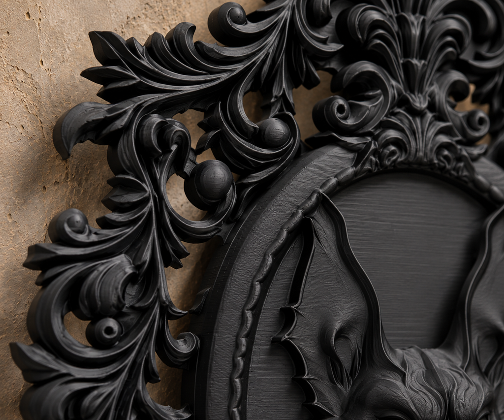 The Rafter Dweller — Gothic Bat Cameo Wall Plaque, Baroque Halloween Decor