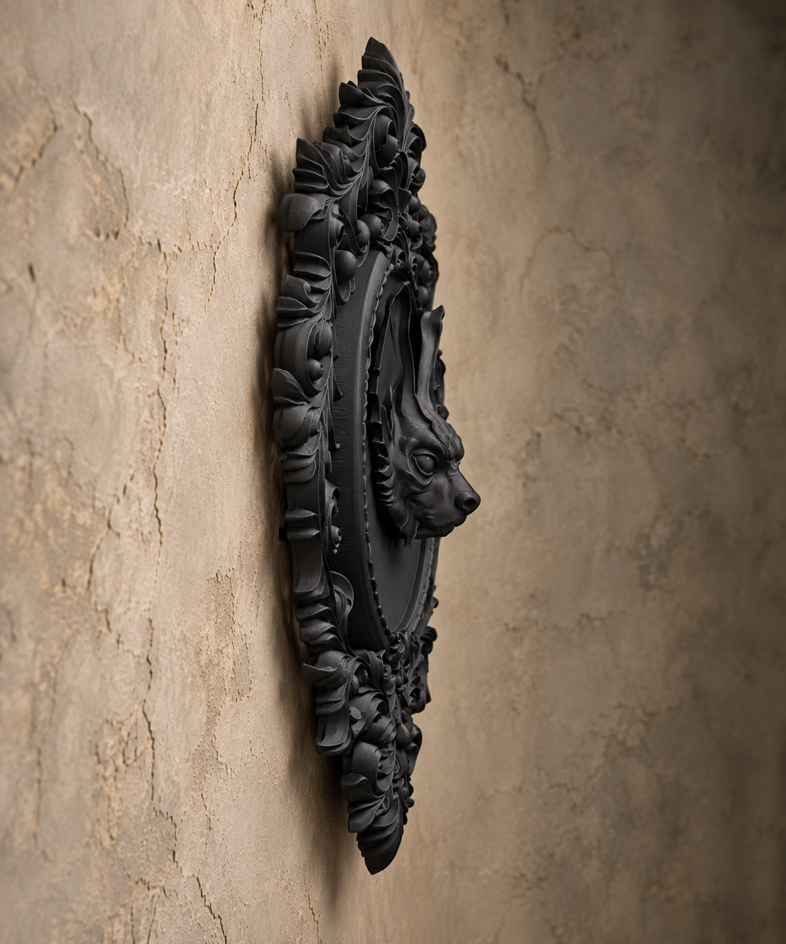 The Rafter Dweller — Gothic Bat Cameo Wall Plaque, Baroque Halloween Decor