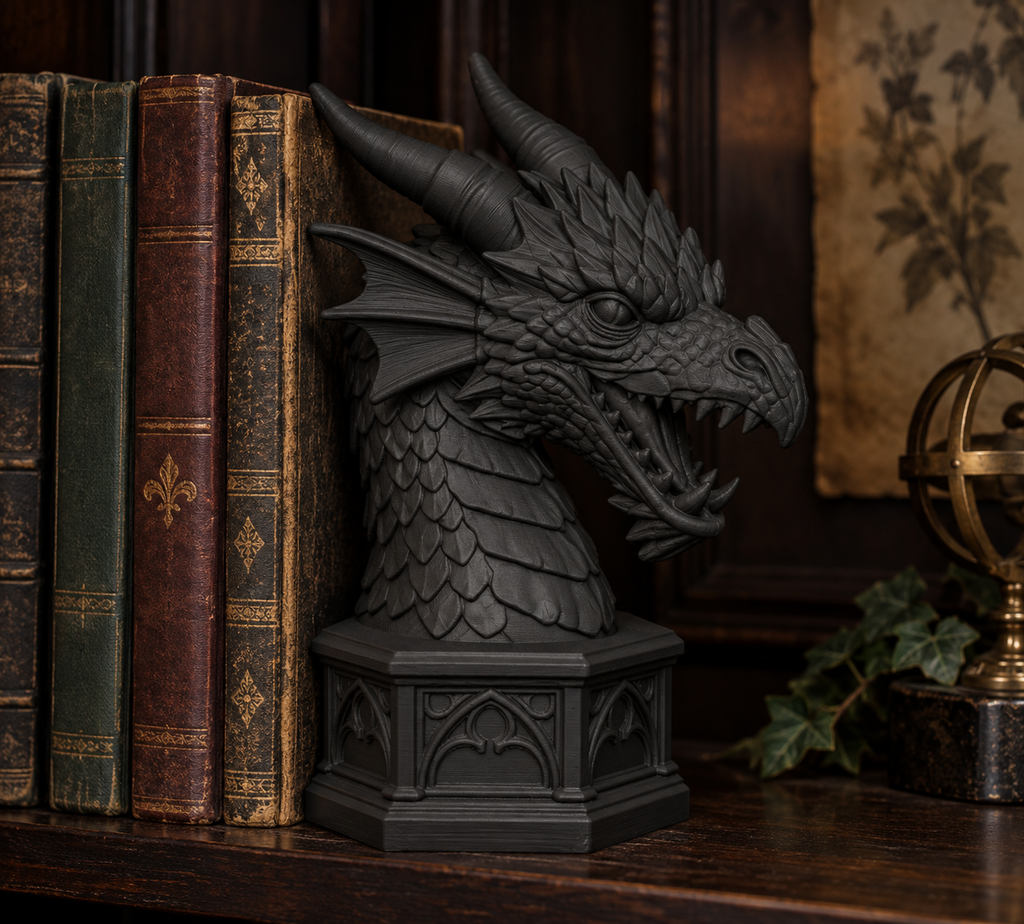 The Rampant Drake — Dragon Cathedral Bookend, Gothic Fantasy Bookshelf Decor