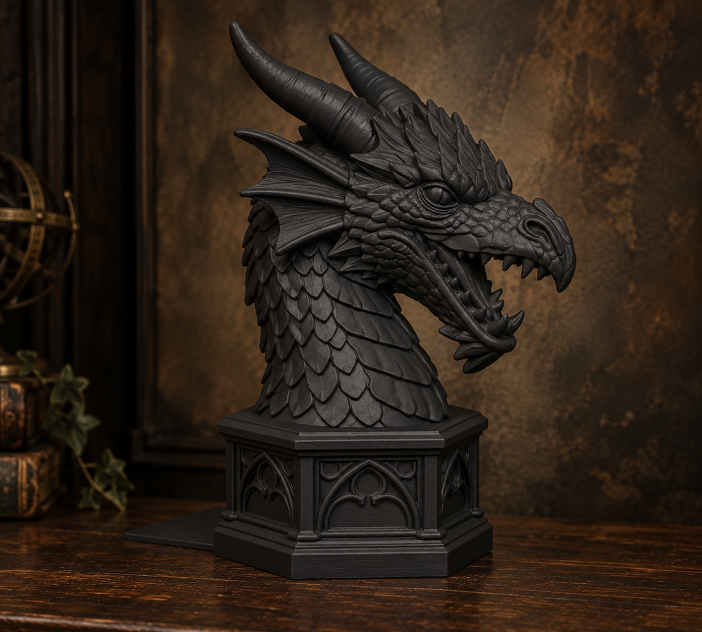 The Rampant Drake — Dragon Cathedral Bookend, Gothic Fantasy Bookshelf Decor