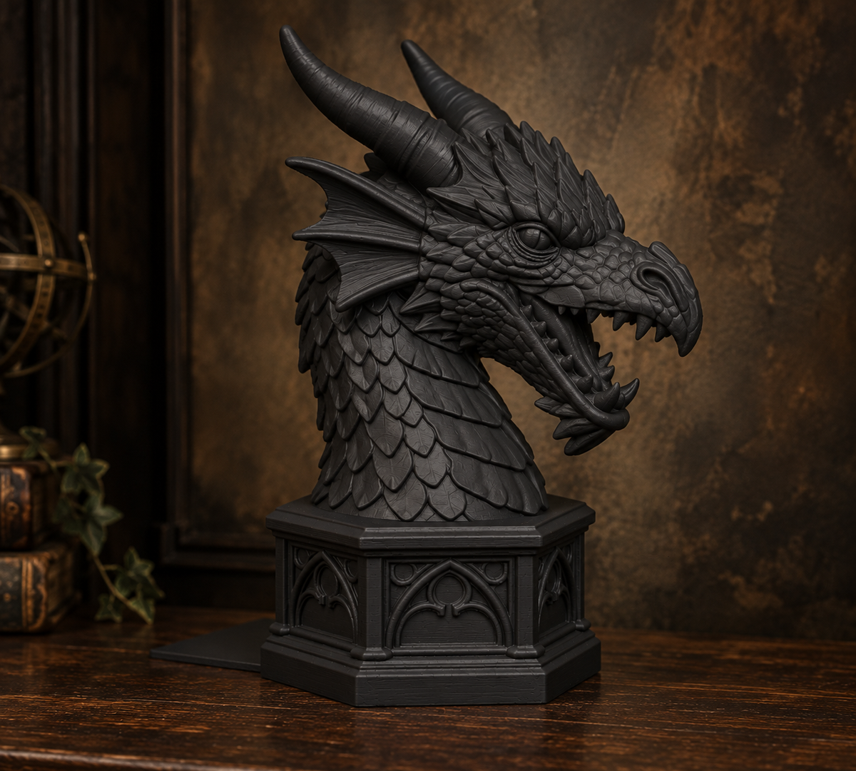 The Rampant Drake — Dragon Cathedral Bookend, Gothic Fantasy Bookshelf Decor