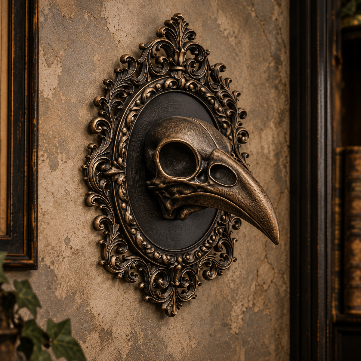 The Silent Augur — Raven Skull Wall Plaque, Gothic Memento Mori Wall Decor