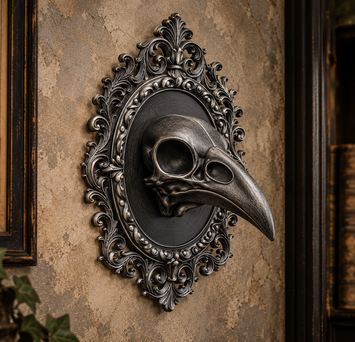 The Silent Augur — Raven Skull Wall Plaque, Gothic Memento Mori Wall Decor