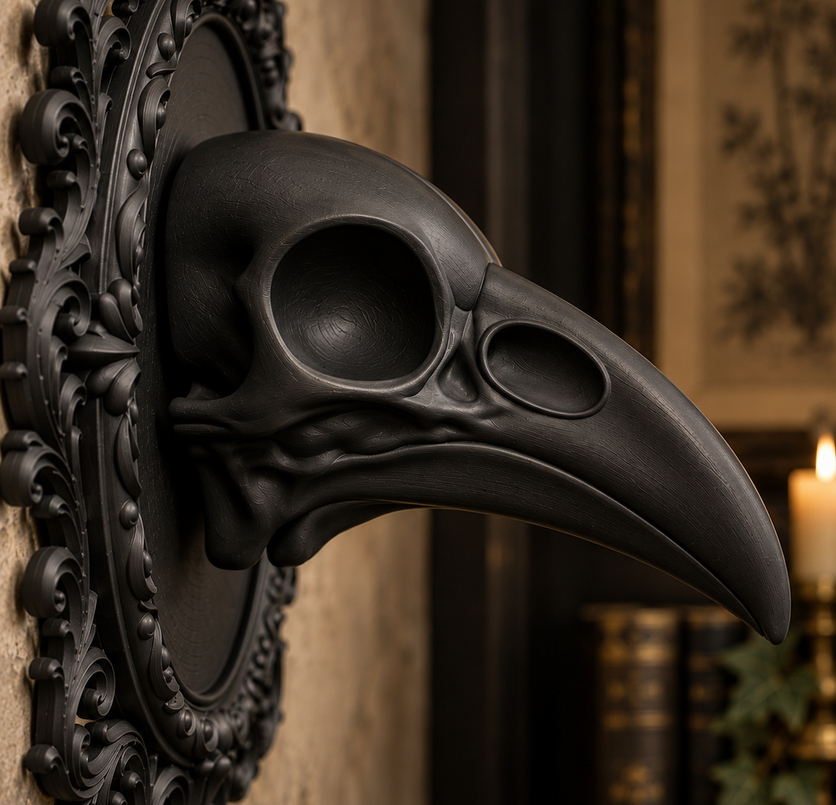 The Silent Augur — Raven Skull Wall Plaque, Gothic Memento Mori Wall Decor