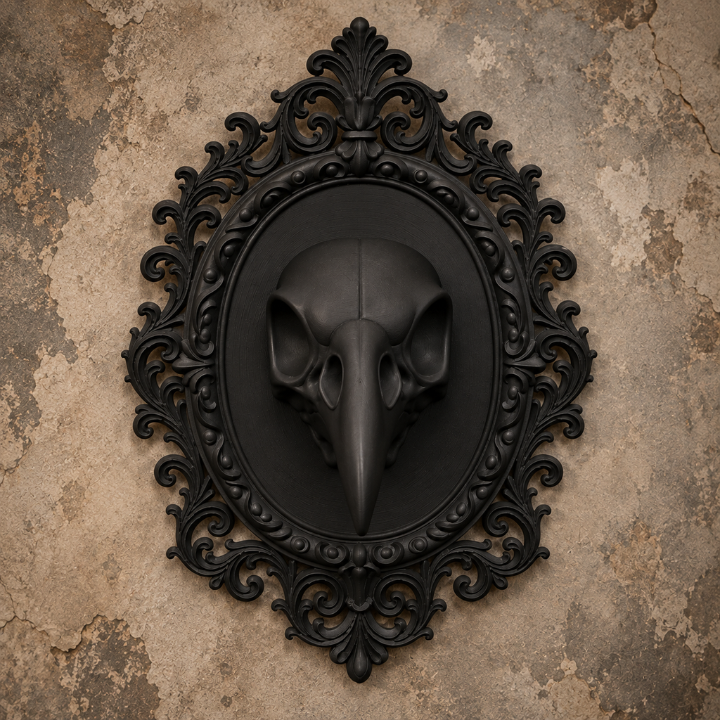 The Silent Augur — Raven Skull Wall Plaque, Gothic Memento Mori Wall Decor