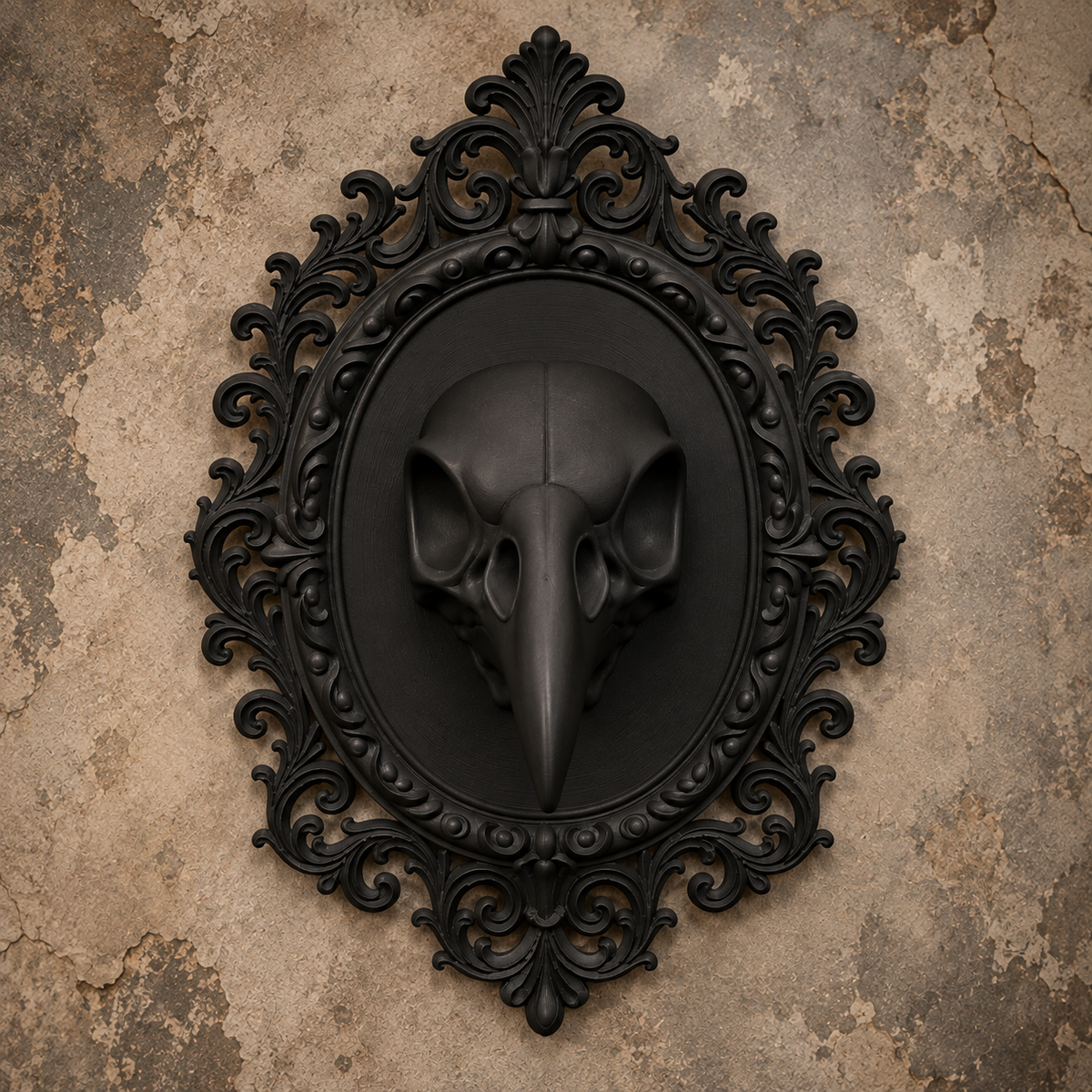 The Silent Augur — Raven Skull Wall Plaque, Gothic Memento Mori Wall Decor