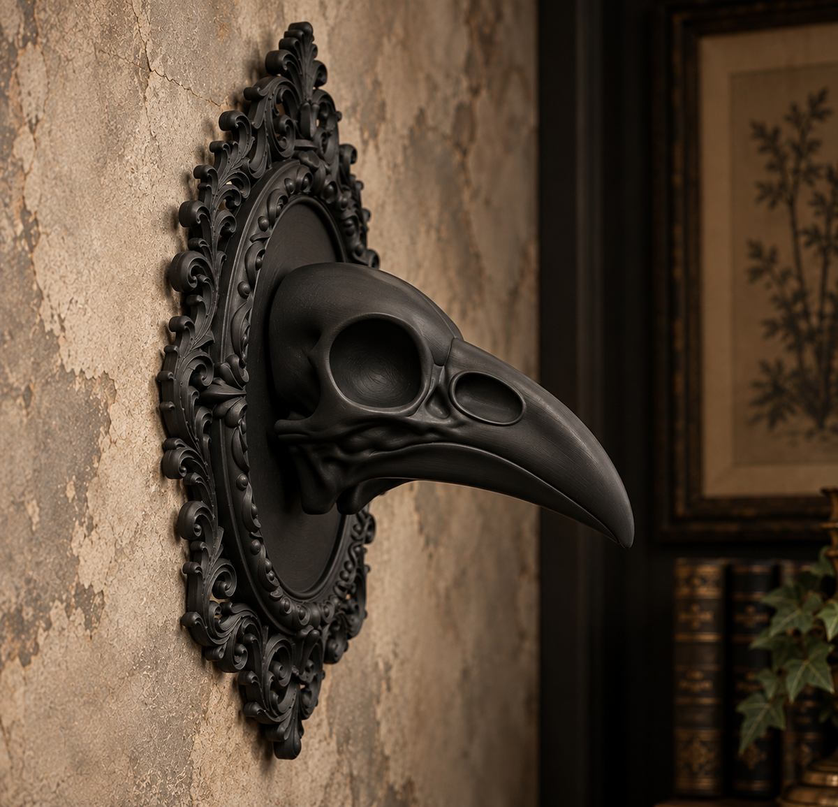 The Silent Augur — Raven Skull Wall Plaque, Gothic Memento Mori Wall Decor