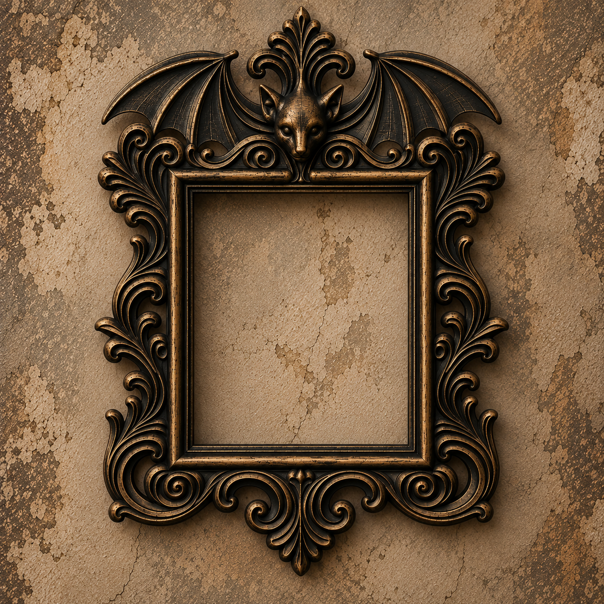 The Vesper — Gothic Bat Photo Frame, Baroque Halloween Wall Frame