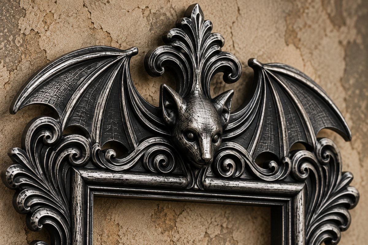 The Vesper — Gothic Bat Photo Frame, Baroque Halloween Wall Frame