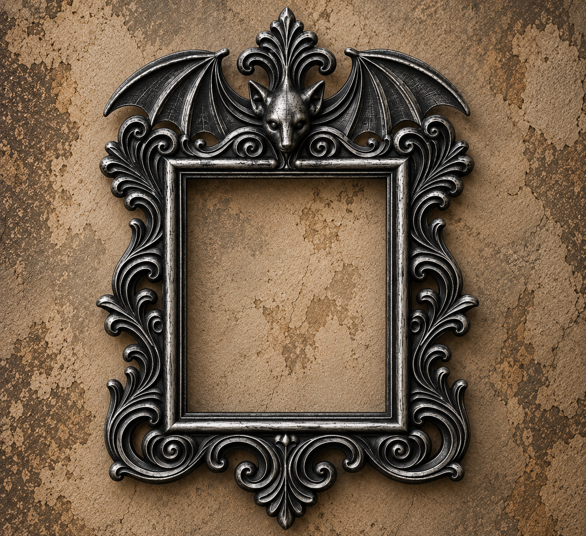 The Vesper — Gothic Bat Photo Frame, Baroque Halloween Wall Frame