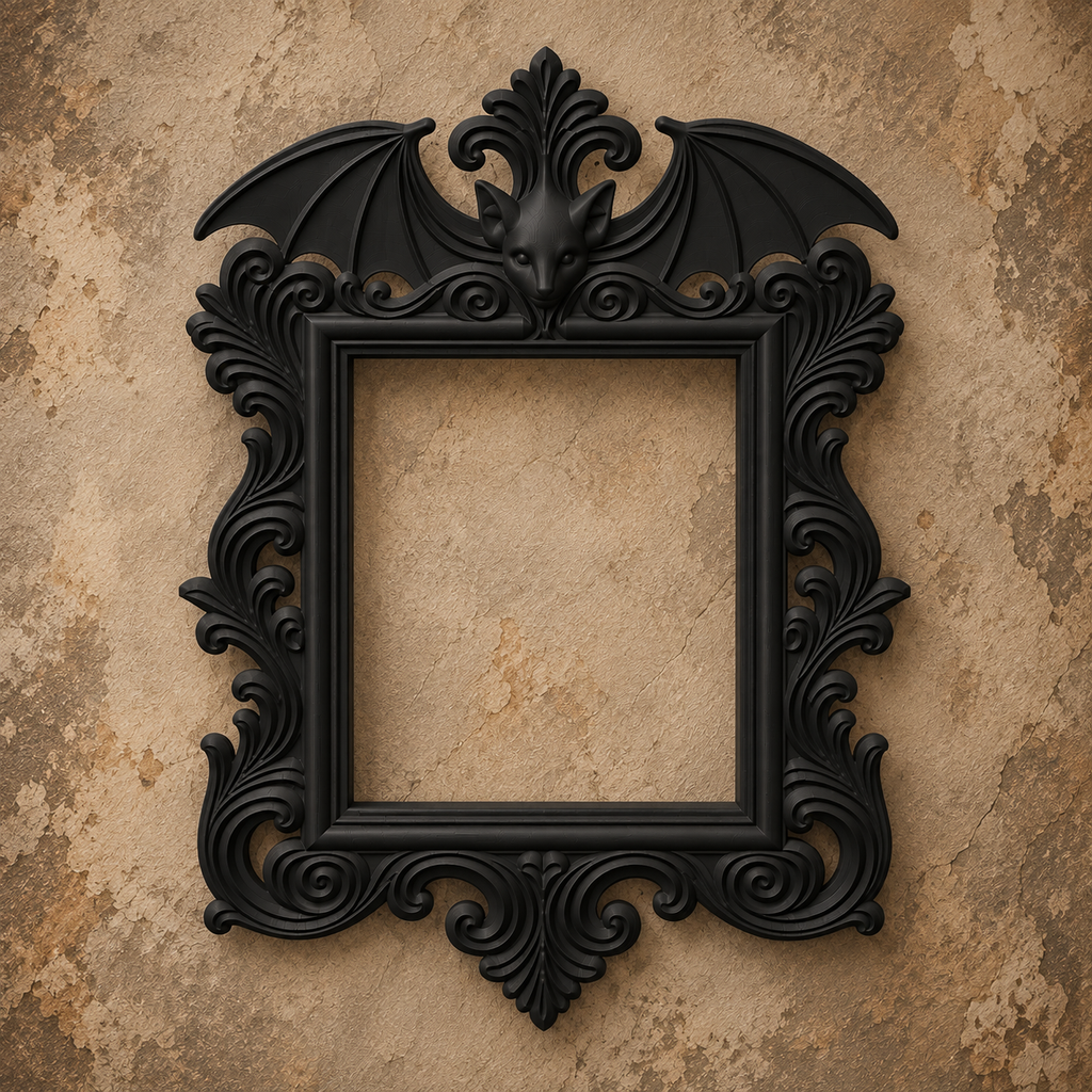 The Vesper — Gothic Bat Photo Frame, Baroque Halloween Wall Frame