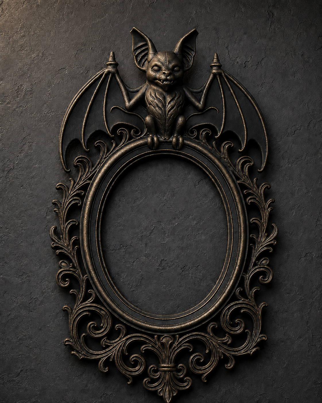 The Vaulted Wing — Oval Bat Photo Frame, Baroque Gothic Wall Frame