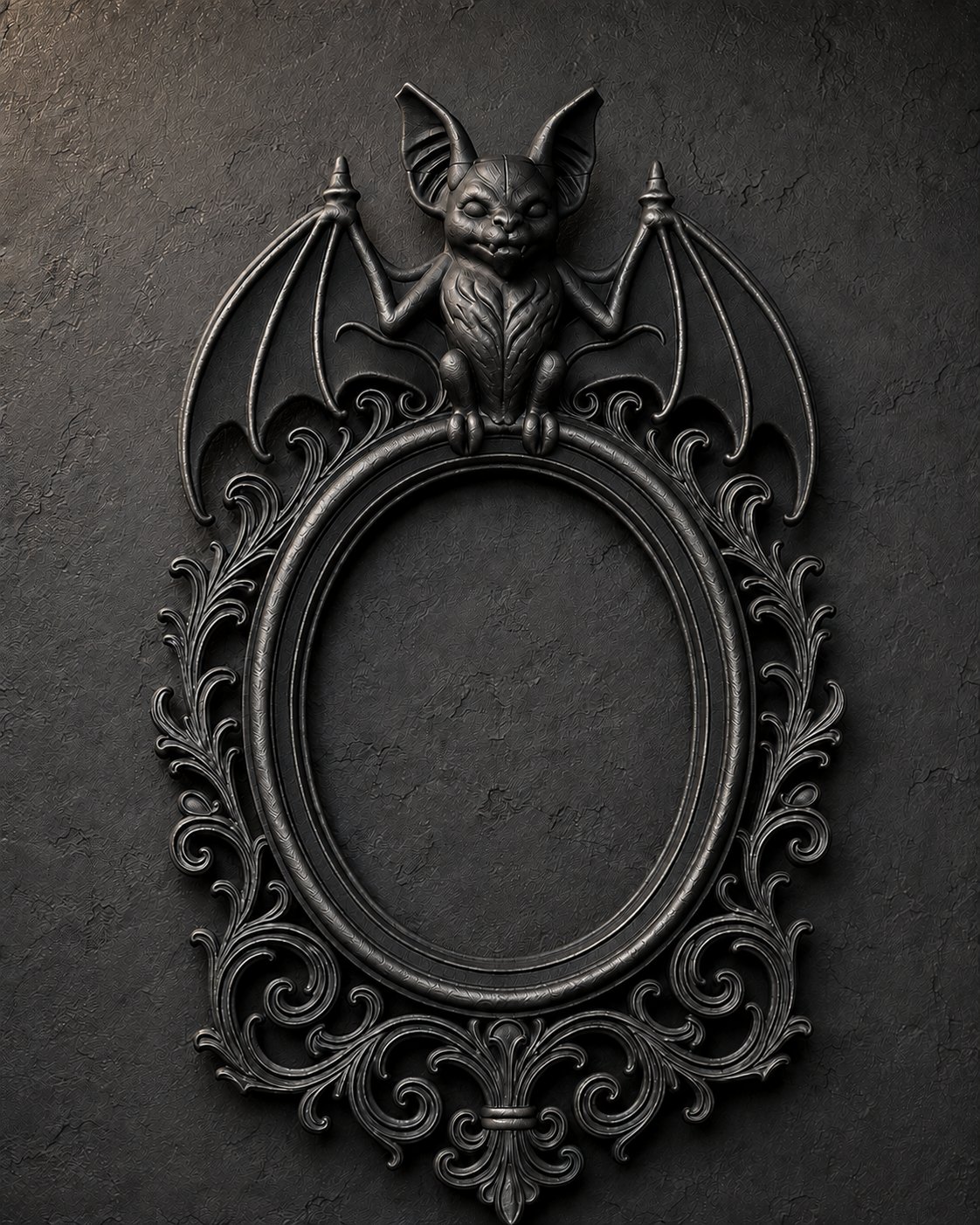 The Vaulted Wing — Oval Bat Photo Frame, Baroque Gothic Wall Frame